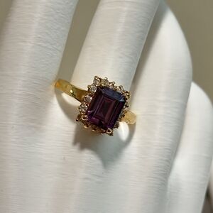 Vintage LIND 14K HGE Purple Emerald Cut Cocktail Ring Halo Size 12.5 Statement